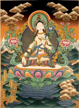 White Tara Thangka | Original Hand-Painted Female Bodhisattva Art